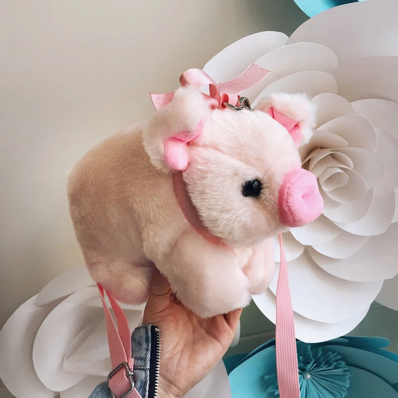 Bolso de hombro de peluche de cerdo de dibujos animados versión coreana dulce lindo cerdo rosa bolso cruzado de felpa de moda regalos de cumpleaños para niños