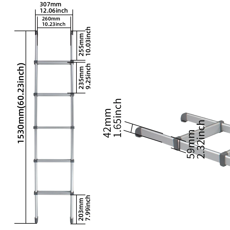 Peças para trailer de caravana RV Escada RV de 60,23" Escada interna de beliche de alumínio integrada de 5 degraus