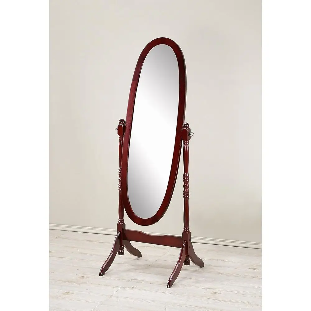 

Cherry-Finished Queen Anne Style Wooden Floor Cheval Mirror