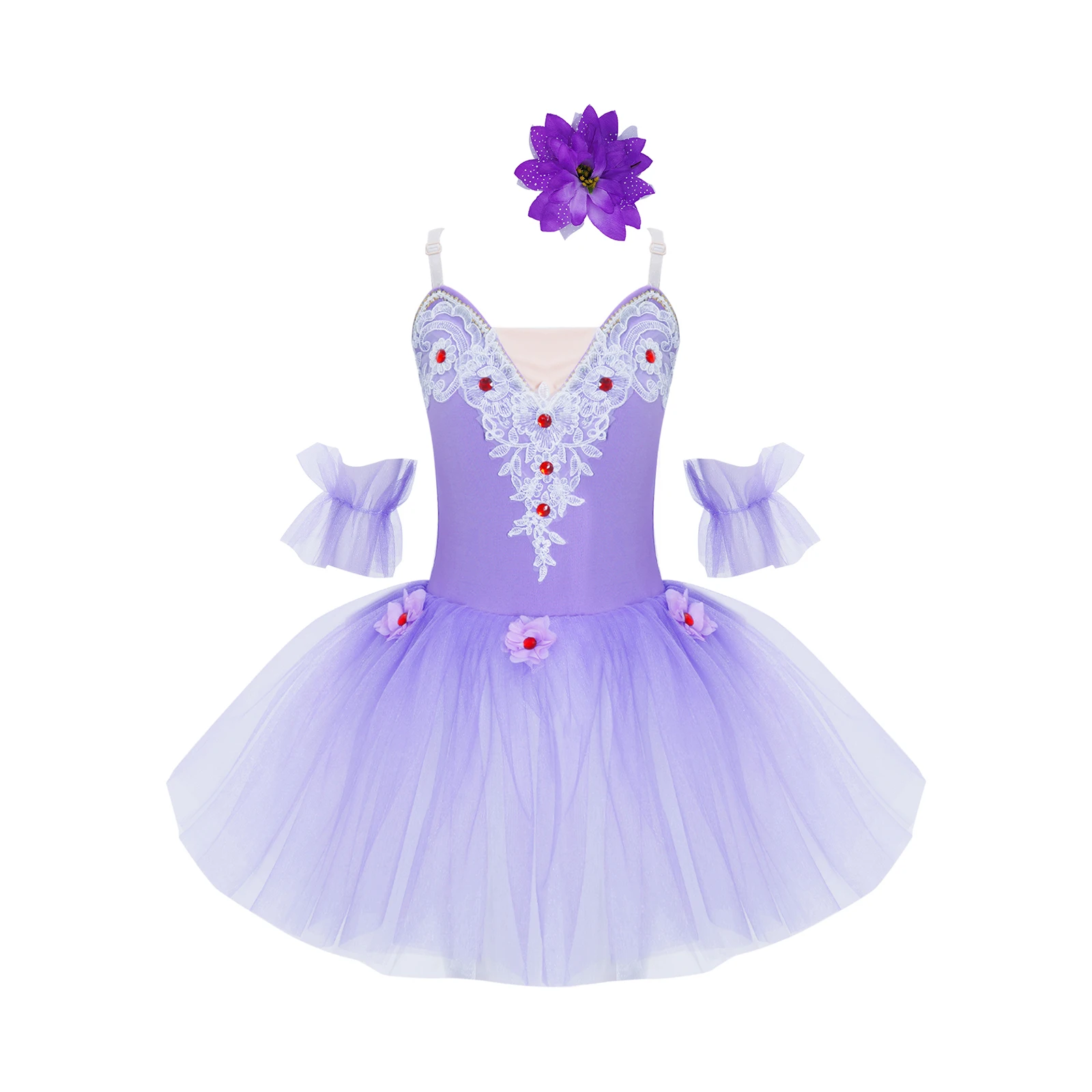 Kids Girls Floral Tutu Ballet Dress Children's Swan Dance Dress Princess Ballerina Leotard Dancewear Stage Performance Costume