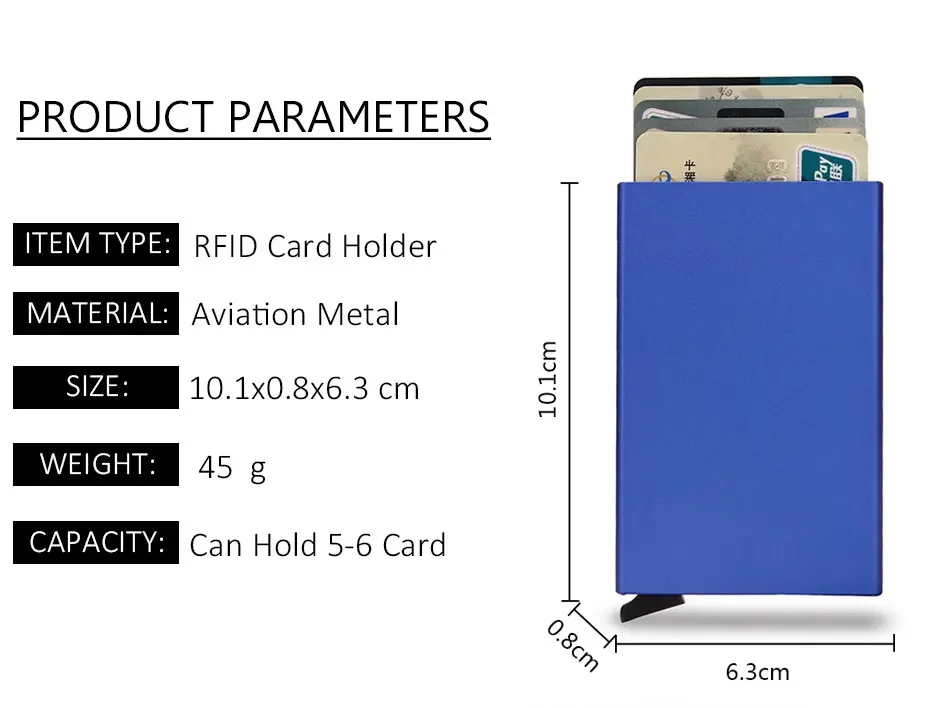 RFID Geschäfts-Kreditkartenhalter Metall Herren Damen Geldbörse Kleine Visitenkarten-Bankkartenhülle Dünnes Minimalistisches Portemonnaie für Männer – Detail 2