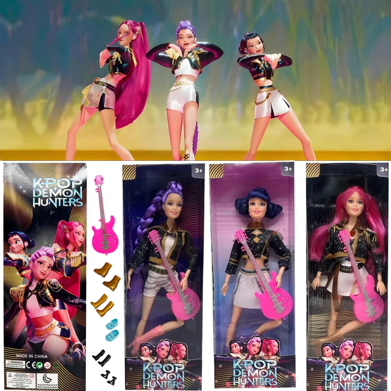 

ГОРЯЧИЙ Kpop Demon Hunters Live-Action Figure Набор игрушек с тематической песняью Красочные огни Фигурки для фанатов и