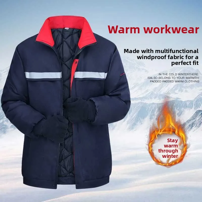 Thiened Winter Work orm Cotton Jaet Reflective Strip Auto Repair Warmth Insulation Maintenance Labor Protection Clothing