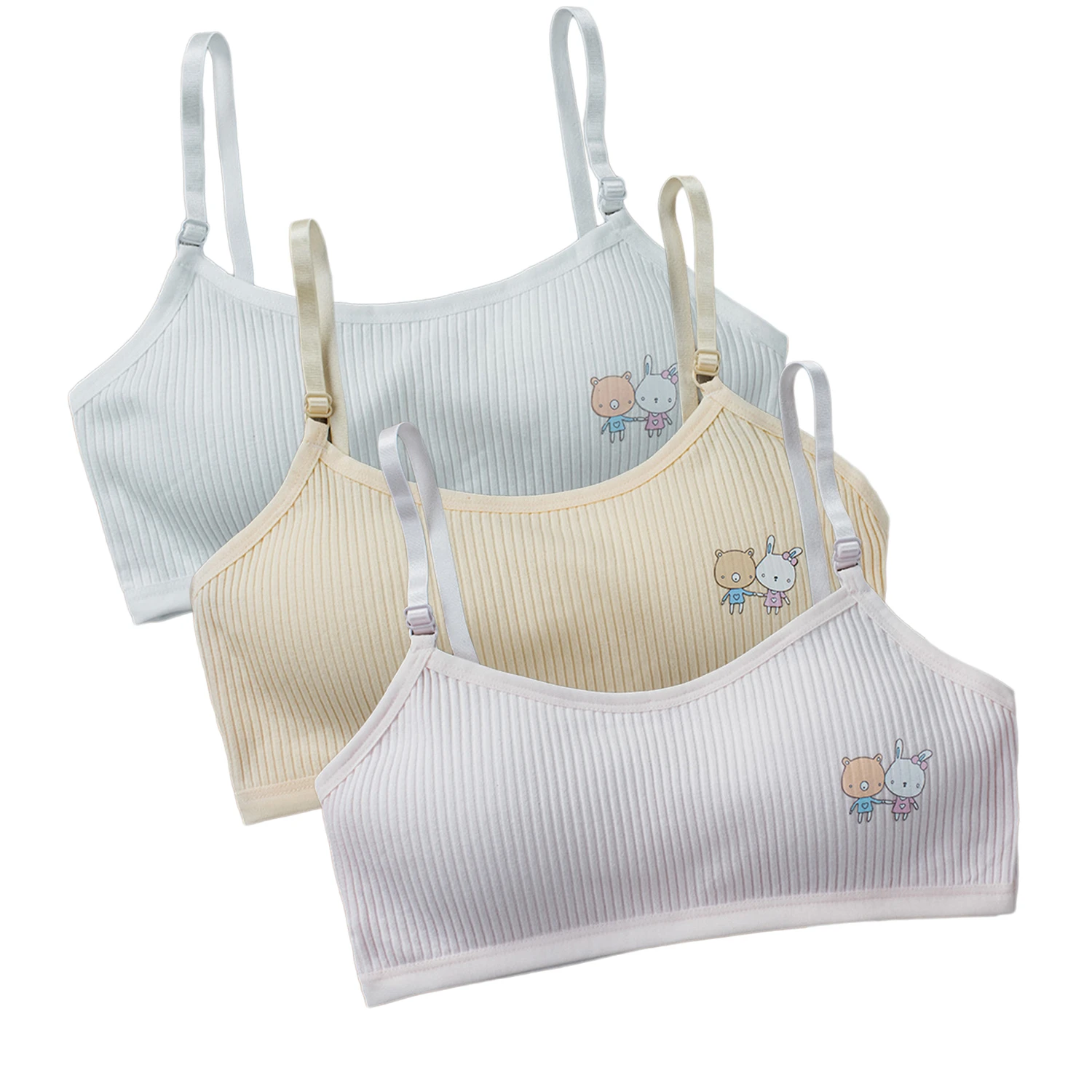 1/3Pcs Kids Training Bras Cotton Girls Removable Sponge Cup Puberty Young Girls Training Bras Breathable Teenage Girl Brassieres