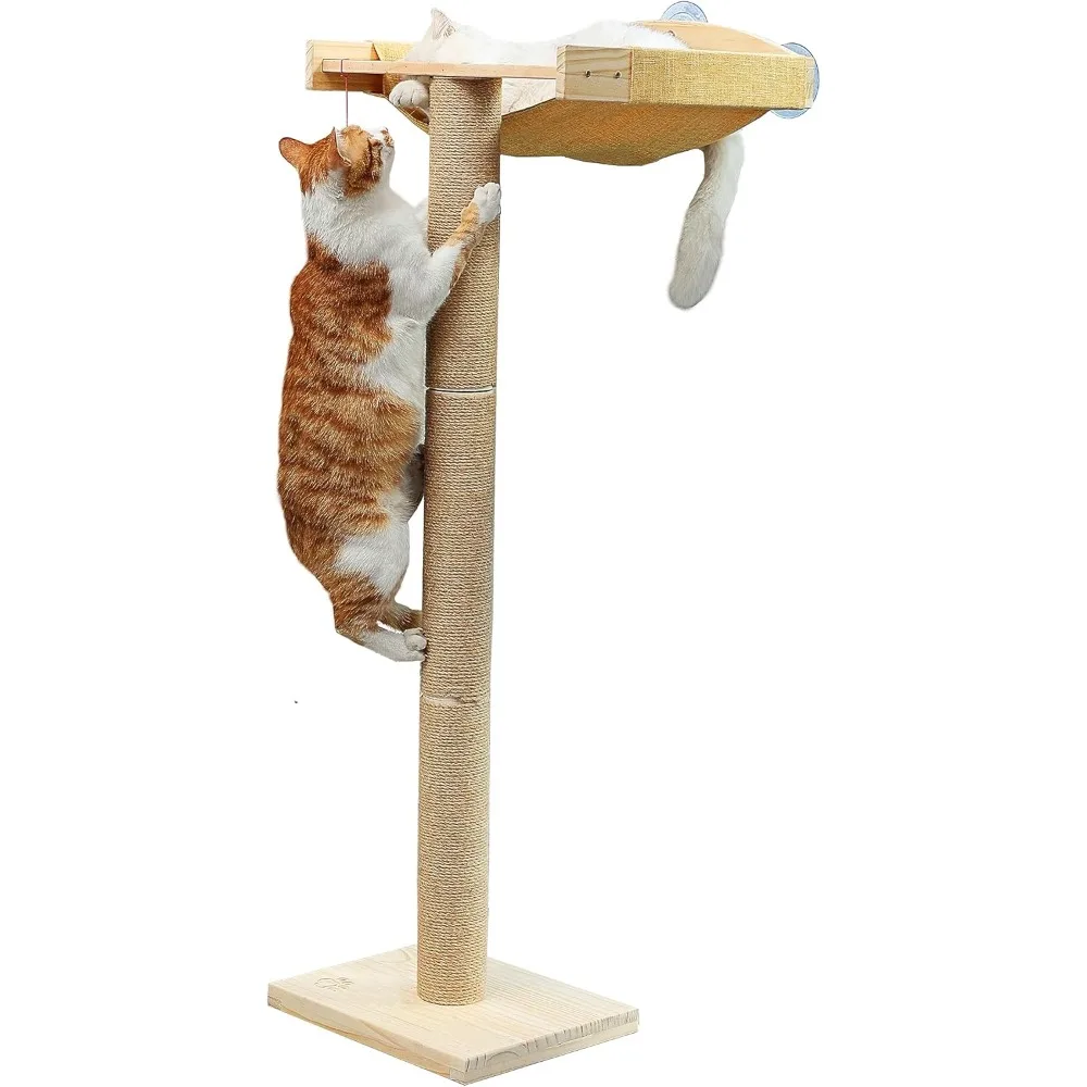 

Cat Window Perch with Tall Scratching Posts, Inside 46" Climbing Tree Hammmock Mounted with Suction Cups for Sleeping