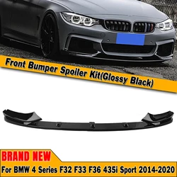 Car Front Bumper Spoiler Lip For BMW F32 F33 F36 4 Series M Sport 2014-2020 435i Gloss Black/Carbon Fiber Look Lower Splitter