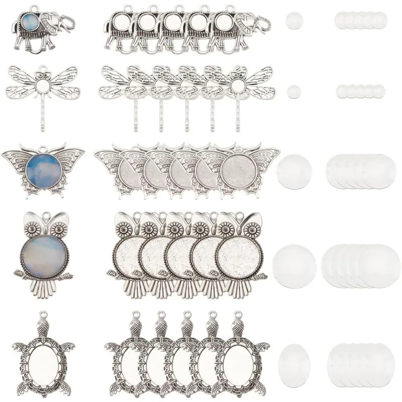 

30 шт. 5 стилей Подвески с изображением животных, пустые рамки, подвески в виде совы, подвески в виде черепахи, искусственного слона, бабочки, стрекозы