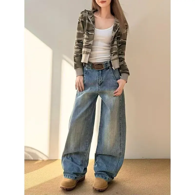 

Vintage Casual Y2k 2000s Do Old Loose Blue Baggy Jeans Women Gothic Girl Denim Trousers Full Length Pants Woman Clothing Clothes