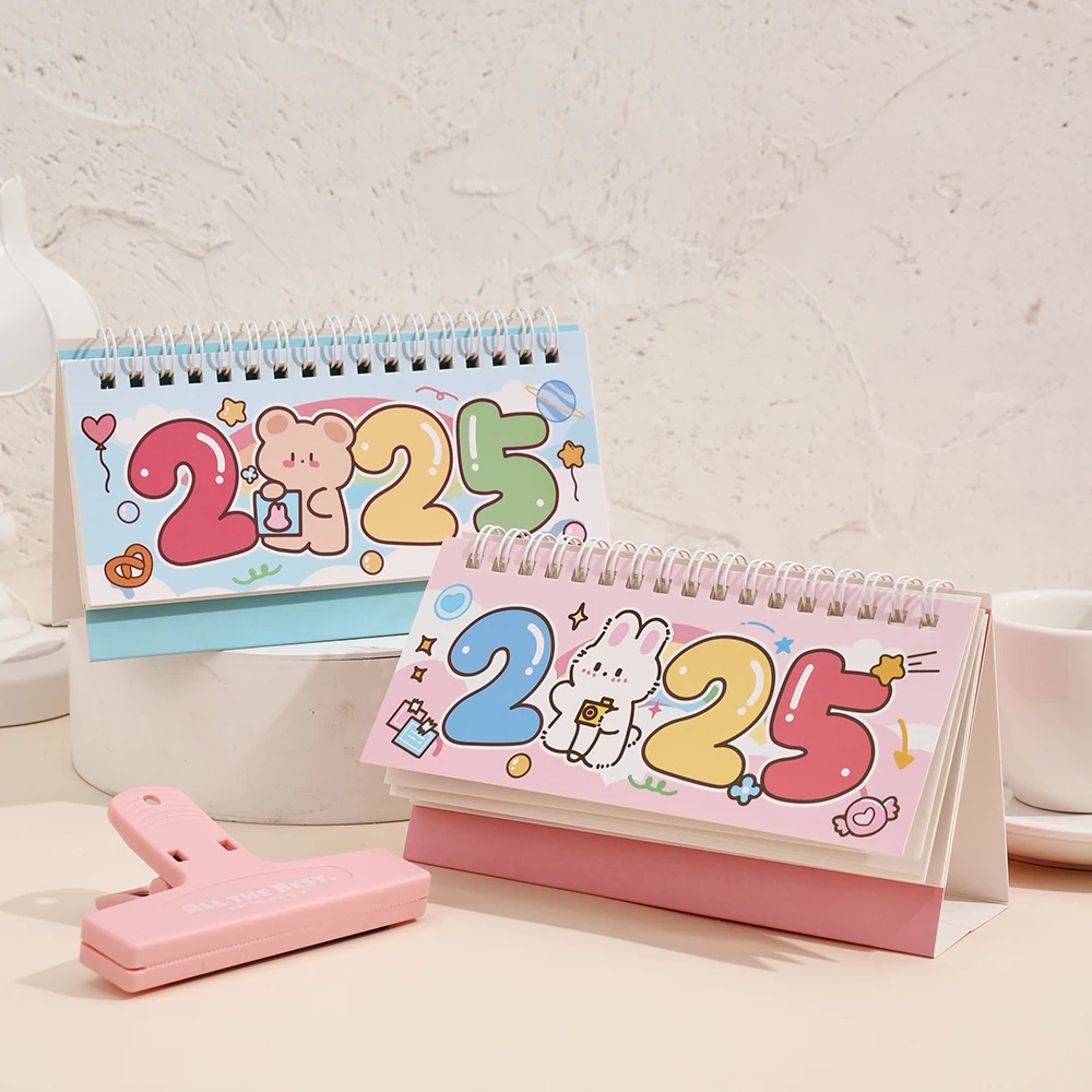 1 pc 2025 Cute Cartoon Monthly Desk Calendar Standing Flip Coil Desktop Calendar With Notes Memo For Planning Schedule School