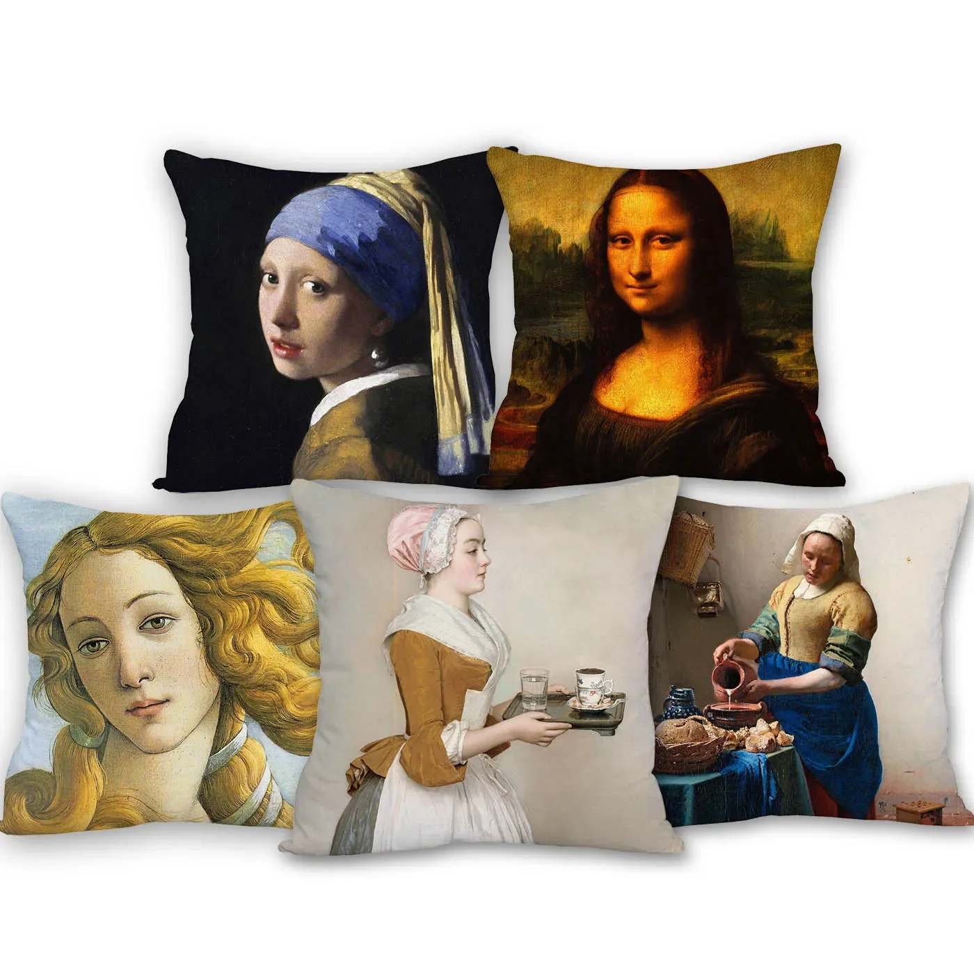 

Johannes Vermeer Girl with A Pearl Earring The Milkmaid Mona Lisa Beauty Portrait Cushion Covers Decorative Pillows for Sofa