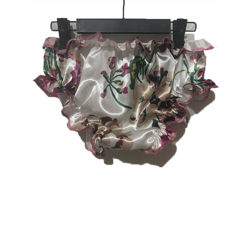 Frauen Männer Höschen Plus Größe Glänzend Floral Rüschen Pumphose Seidige Touch Dessous Unterwäsche Sexy Dessous Briefs Party Bottom