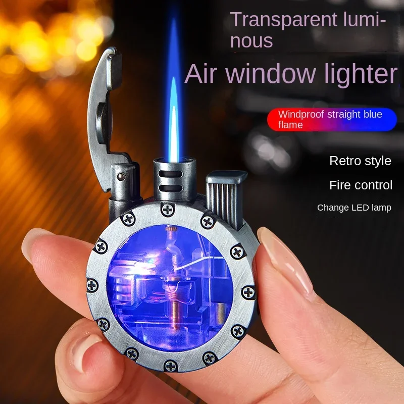 New Retro Transparent Oil Tank Metal Rocker Kerosene Lighter Personality Windproof Cigarette Lighter Men Collection Gifts