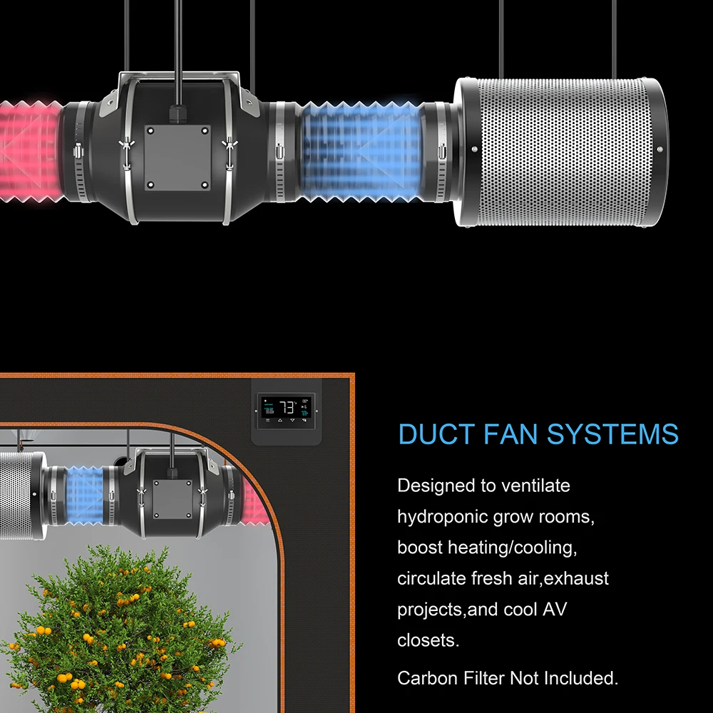 Exhaust Fan 4'' 6'' 8'' EC Motor AC Mixed Flow Inline Duct Fan Wall Mounted Window Home Ventilation for Hydroponics