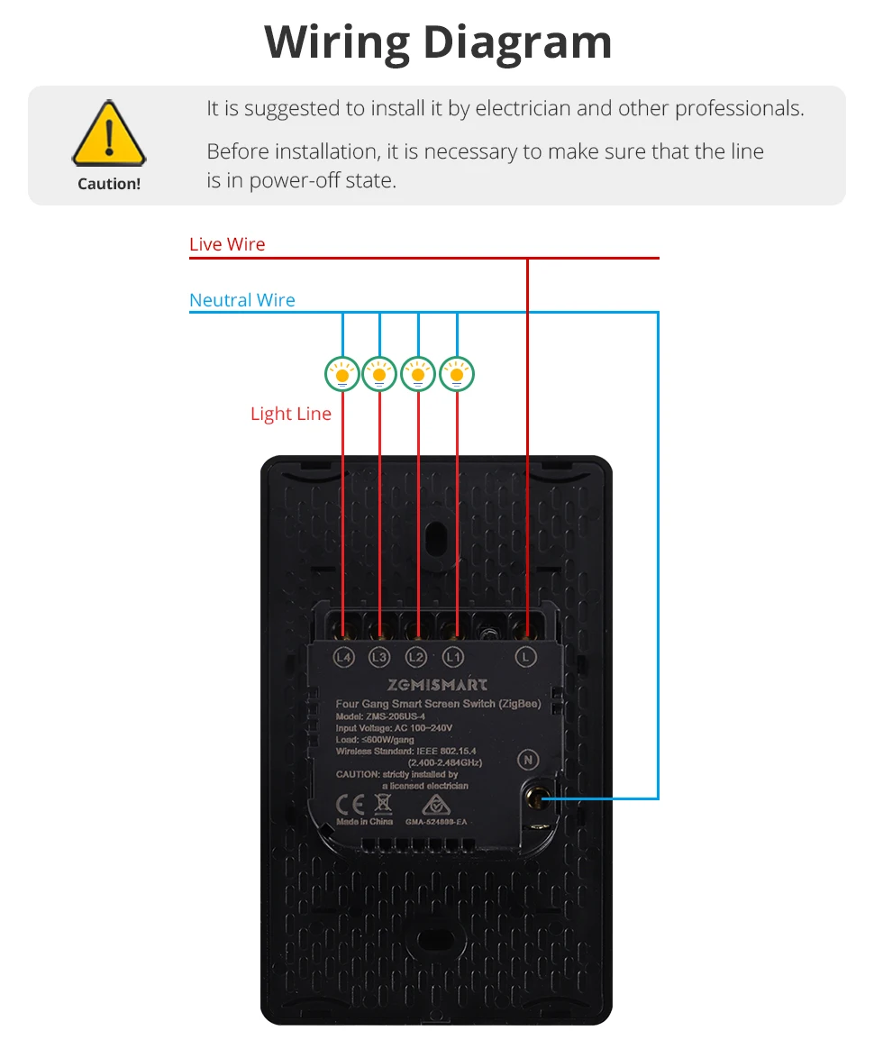 Zemismart Zigbee DIY Namensschalter US Black Touch Panel Smart Display Bildschirm Lichtschalter Funktioniert mit der Tuya Smart Life App – Detail 15