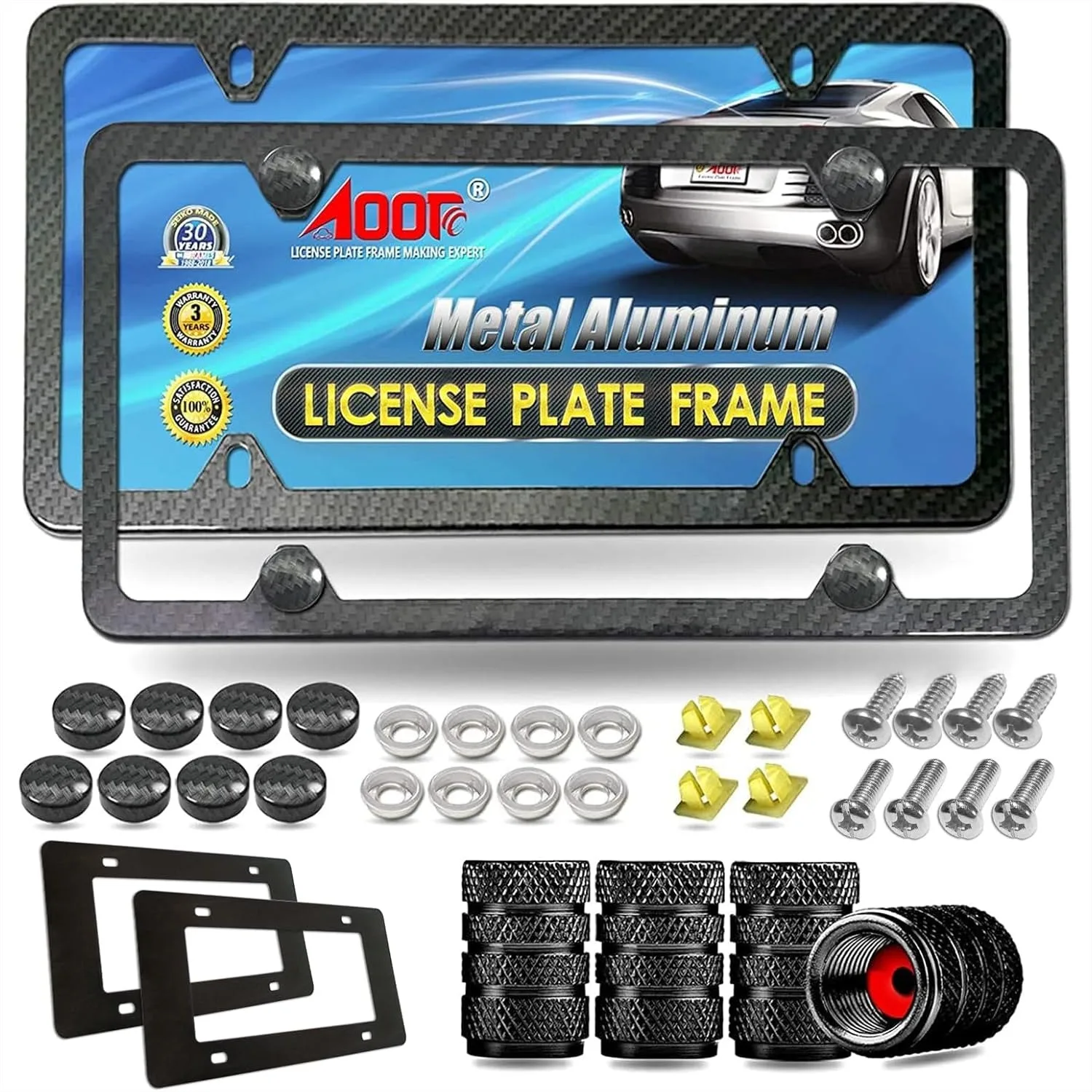 

Carbon Fiber License Plate Frame Heavy Duty Aluminum Car Tag Cover with Hardware Kit, Slim Front & Rear Holders for USA Plates
