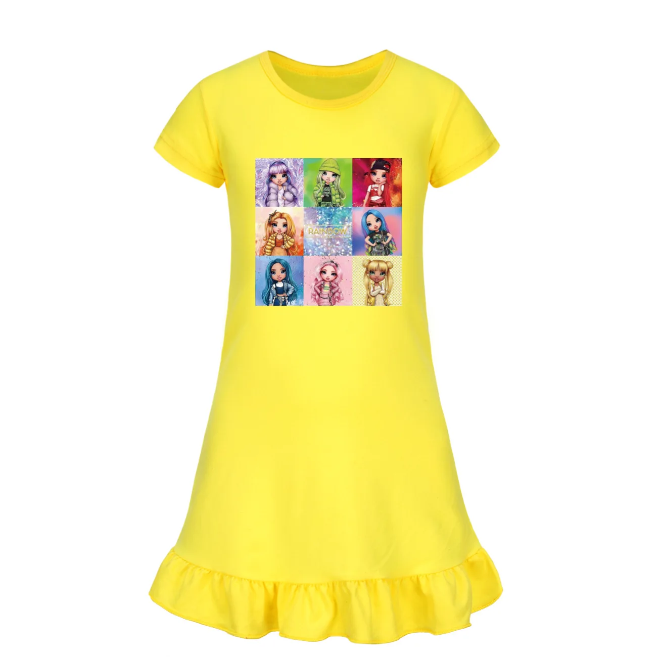 Girls Nightdress Short Sleeve Rainbow High 3D Print Sleepwear Pajamas Kids Nightgown Children Home Wear Night Sleep Dress