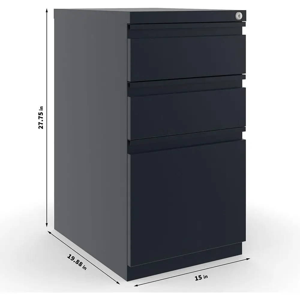 خزانة لحم العجل ذات 3 أدراج قابلة للقفل باللون الأسود لملفات حجم الحروف، 19.88 × 15 × 27.75