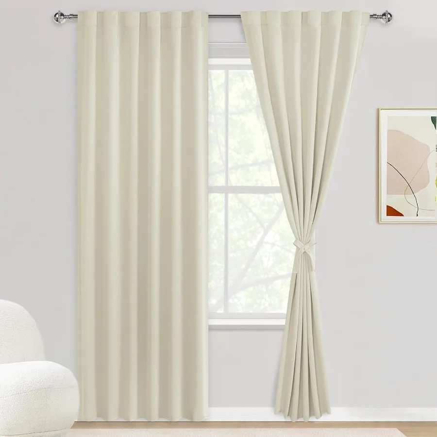 

Thermal insulated light blocking curtains panels with back tab and rod pocket design for living room sliding door theater room