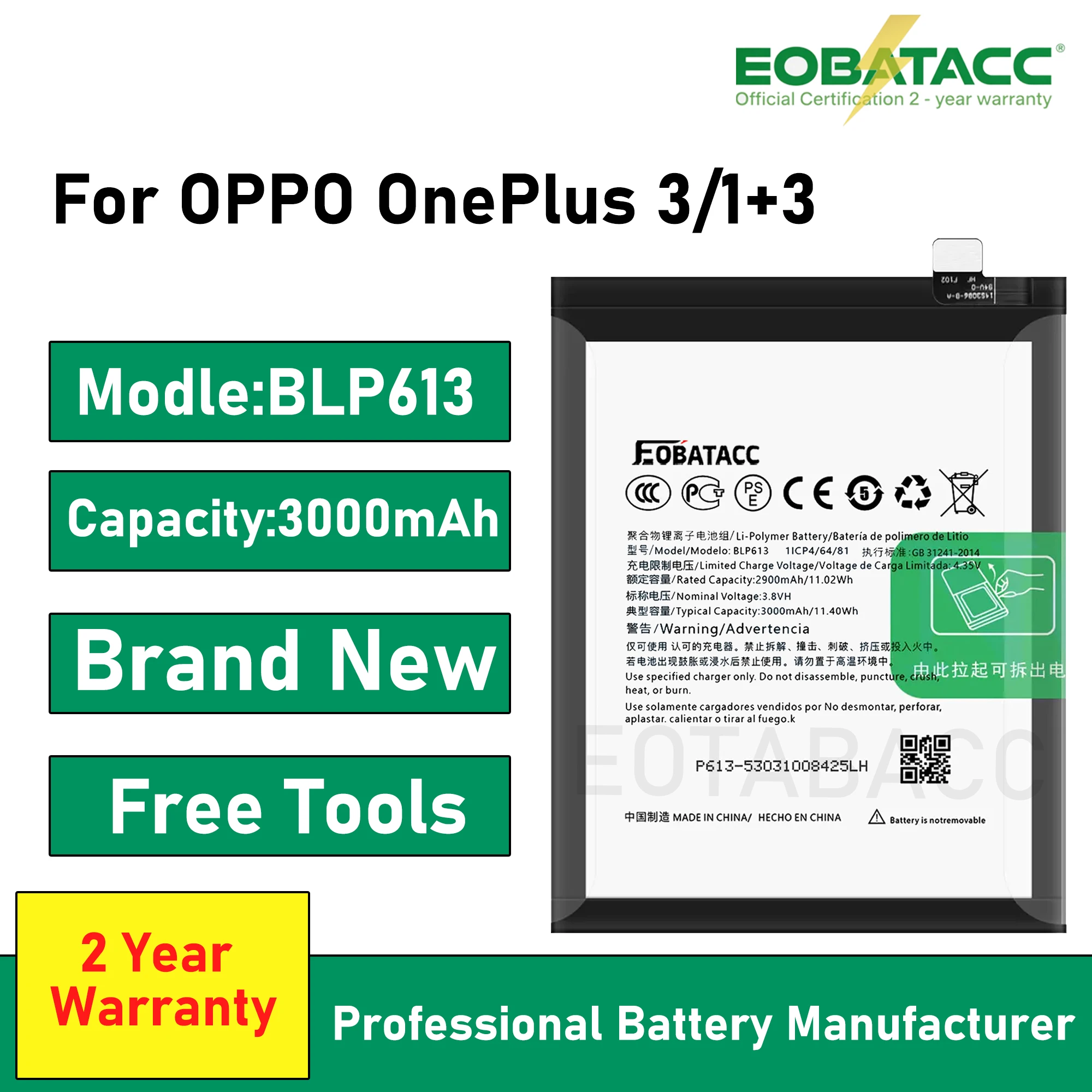 

2025 лет EOBATACC 100% новый BLP613 3000 мАч сменный аккумулятор для OnePlus 3 One Plus 3 аккумуляторы для телефона + бесплатные инструменты