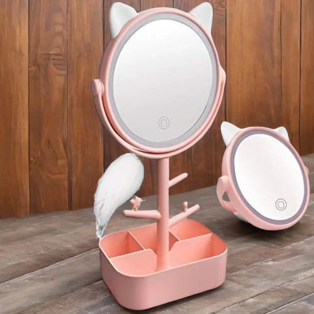 

Portable HD Lighted Cosmetic Mirror with Touch-Screen, 360-Degree Rotation and Bright Vanity Lights, USB Port for Makeup Applica