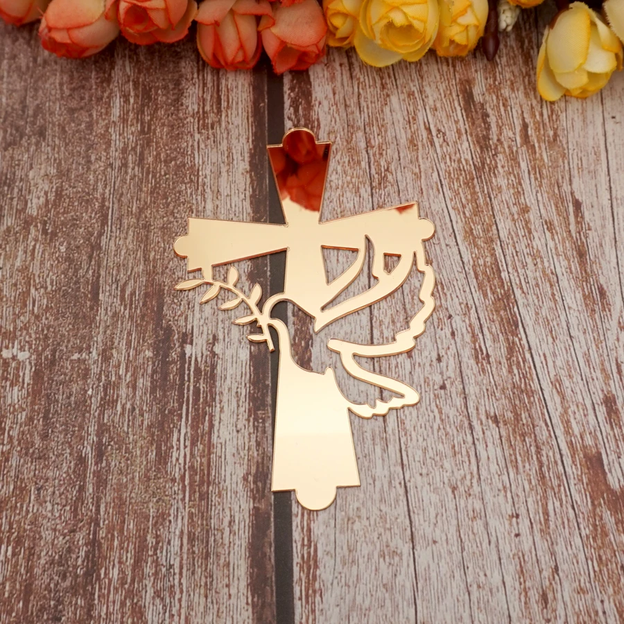 

Peace Dove Cross Style Acrylic Mirror Cross Sticker For Prayer Christening & Baptism Birth Party Decoration 10cm Height