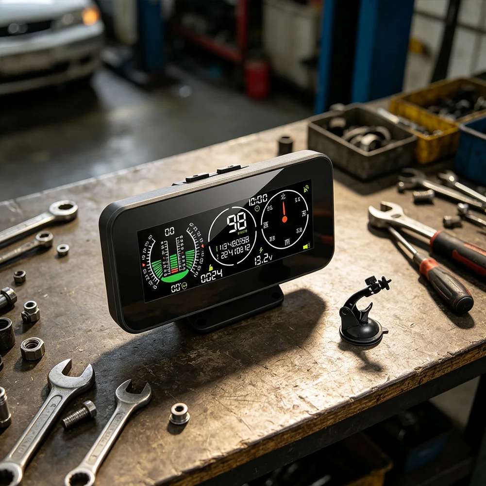 For GPSM60 Slope Angle Monitor for Cars Trucks SUVs Motorcycles with LCD Screen and For Battery Voltage Monitoring DC10V-30V
