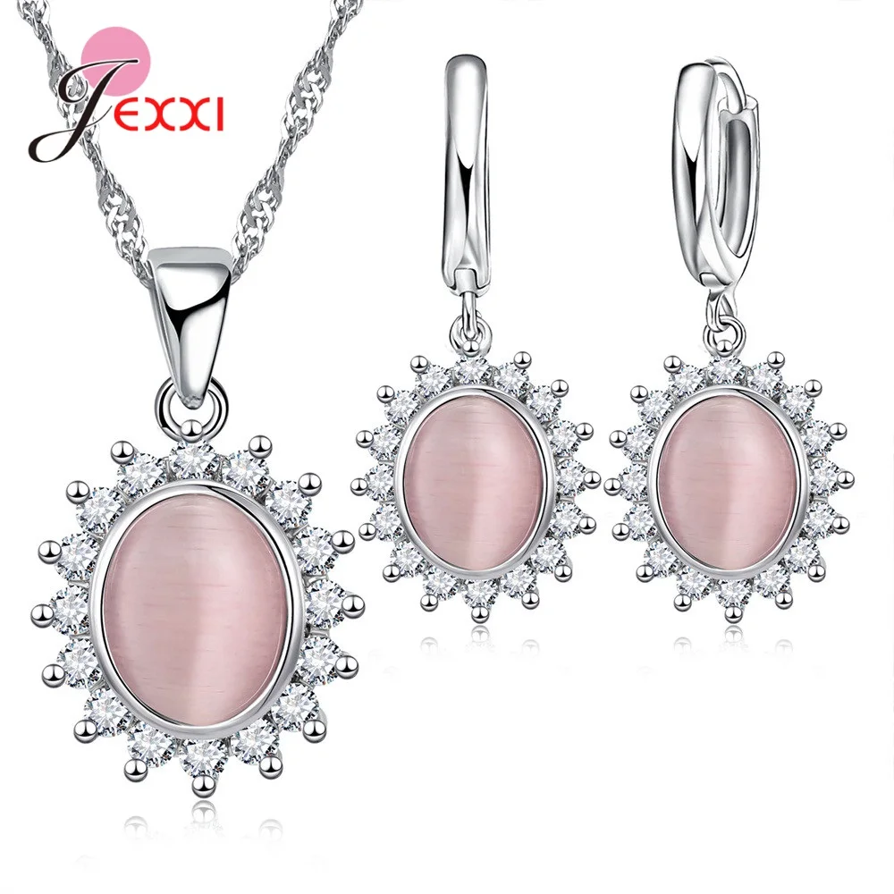 New Fashion 925 Sterling Silver Flower Pendant Jewelry Sets Hot Sale Women Girls Earrings Necklaces For Wedding Engagement Party