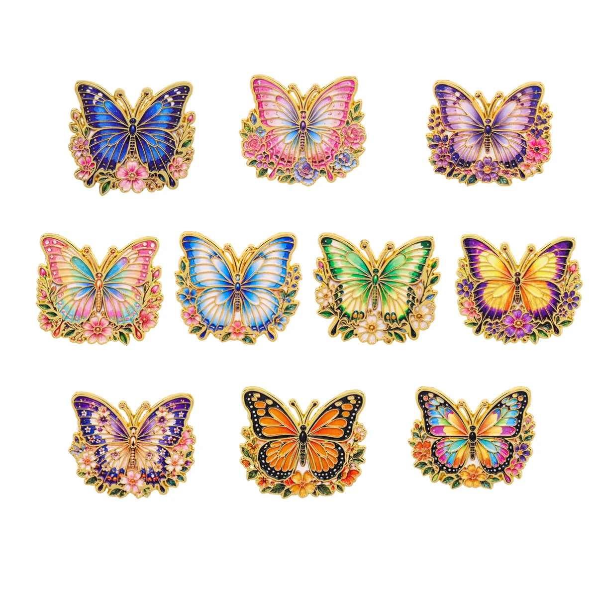 10 Stück/Set Vintage Blumen-Schmetterling Emaille-Pin Lebendige Schöne Insekten-Brosche für Rucksack, Hut, Abzeichen, Schmuck, Geschenk für Freunde – Detail 7