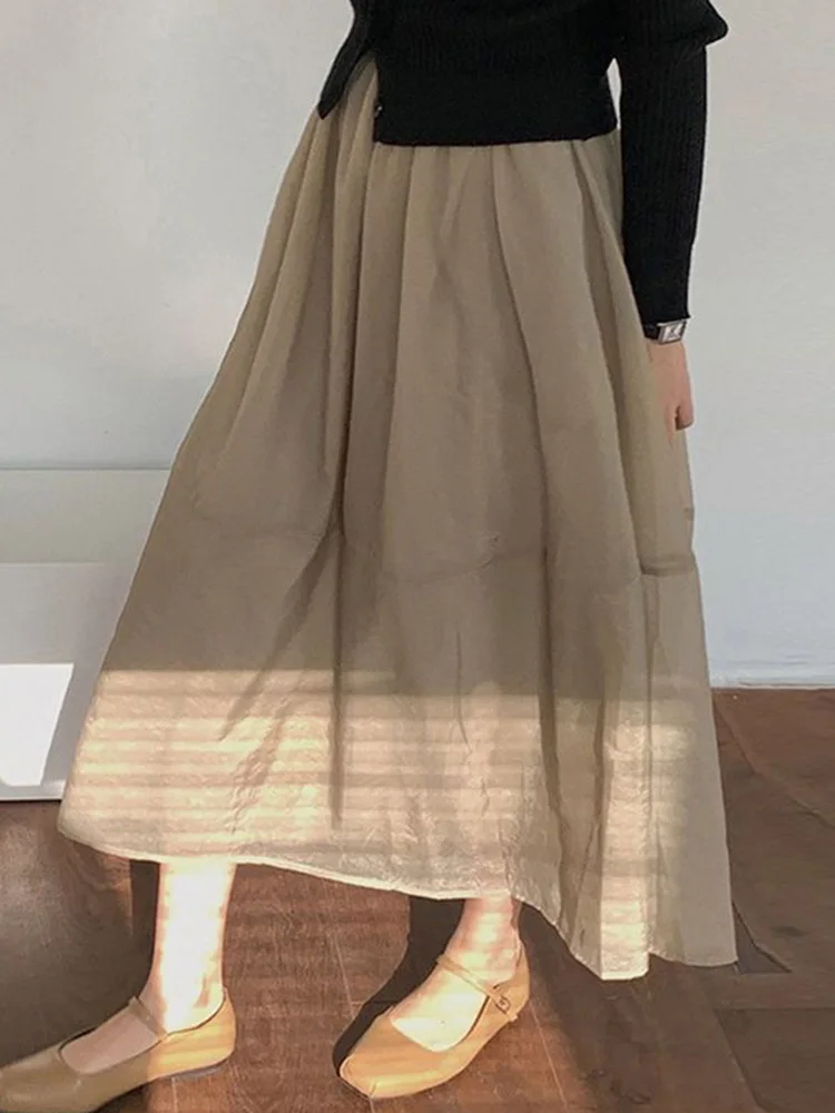 

Универсальная юбка-миди в корейском стиле, пышная юбка-футляр с высокой талией, на пуговицах, удобная для повседневной носки, длинный А-образный силуэт