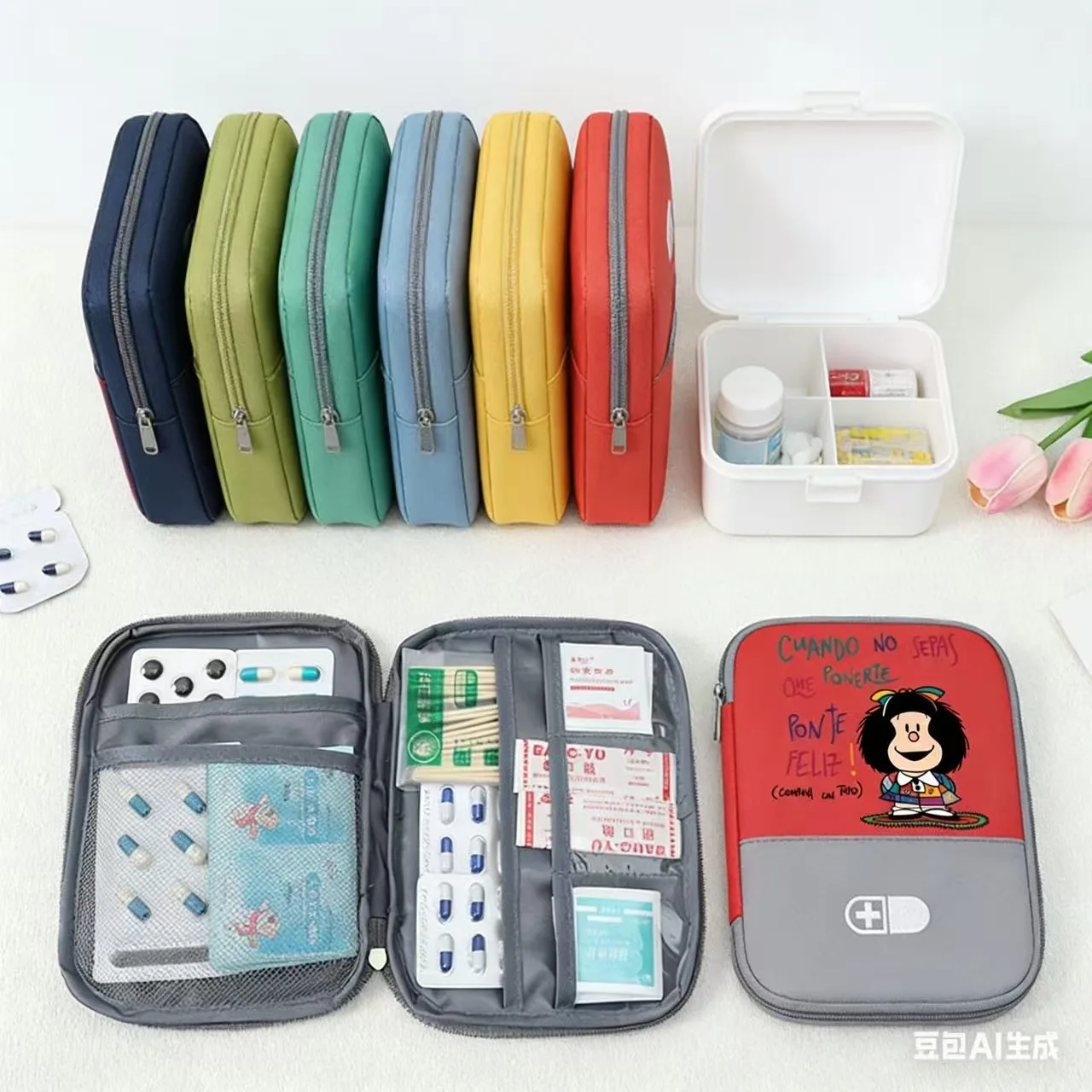 Portable First Aid Pouch | Large Capacity Emergency Kit Bag with Cross Emblem, Durable, Travel-Friendly Medicine Storage Organiz