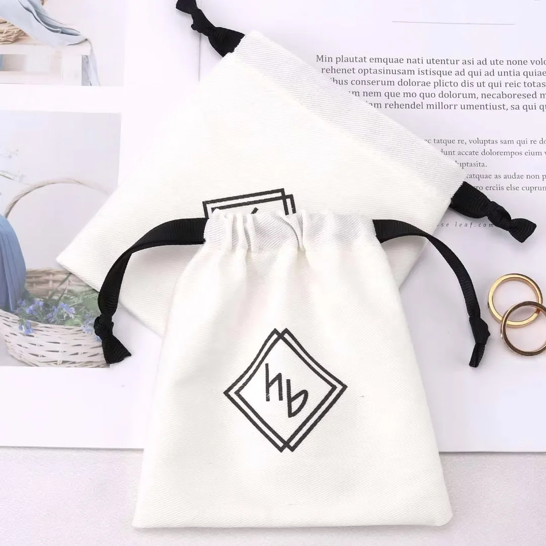 50Pcs White Canvas Cotton Rope Jewelry Drawstring Muslin Burlap Bag Packing Pouch Storage for Wedding Ring Stud Earring Package