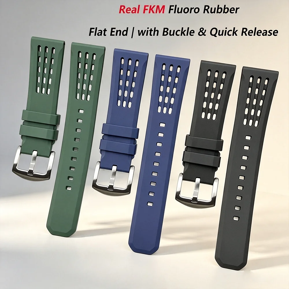 Premium Tropical FKM Rubber Straps 18mm 19mm 20mm 21mm 22mm 24mm Quick Release Perfect Fit Flat End Universal Watch Strap