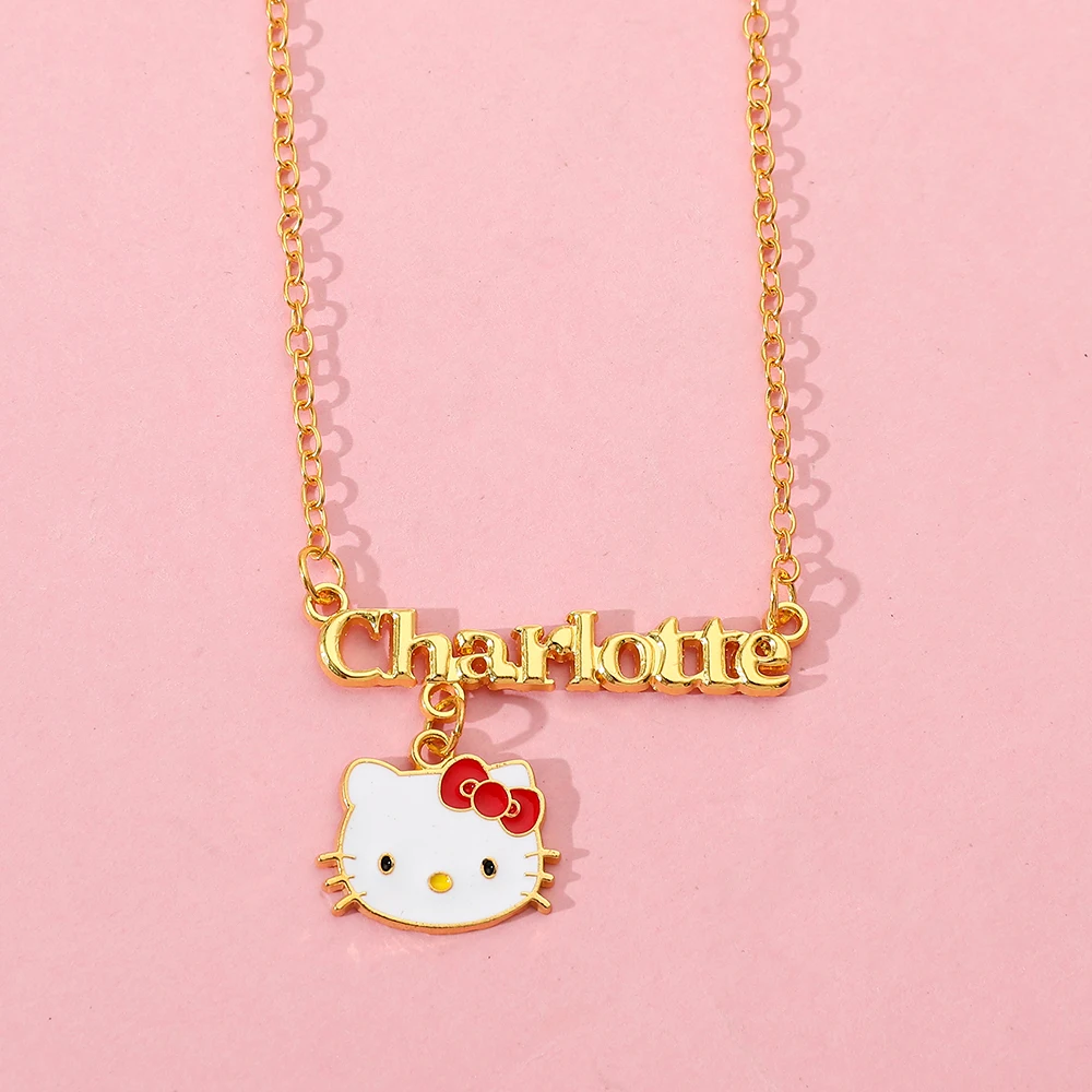 Sanrio Cartoon Characters Hello Kitty Pendant Necklace Anime Neighborhood Cartoon Cute Hello Kitty Metal Necklace