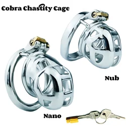 Metal Cobra Cock Cage Male Chastity Cage Device Round Arc Penis Ring Stainless Steel Chastity Belt Adult Men's Erotic Sex Toys