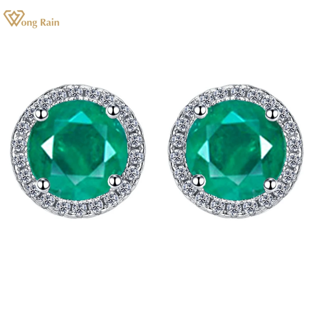 

Wong Rain Vintage 100% 925 Sterling Silver 5MM/8MM Round Lab Emerald Paraiba Tourmaline Gemstone Stud Earrings Jewelry Wholesale