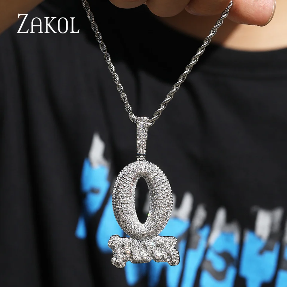 ZAKOL Trendy Bubble Letter Design CZ Zircon Pendant Necklace For Women Geometric Shining Charm Hip-hop Jewelry Accessories Gifts