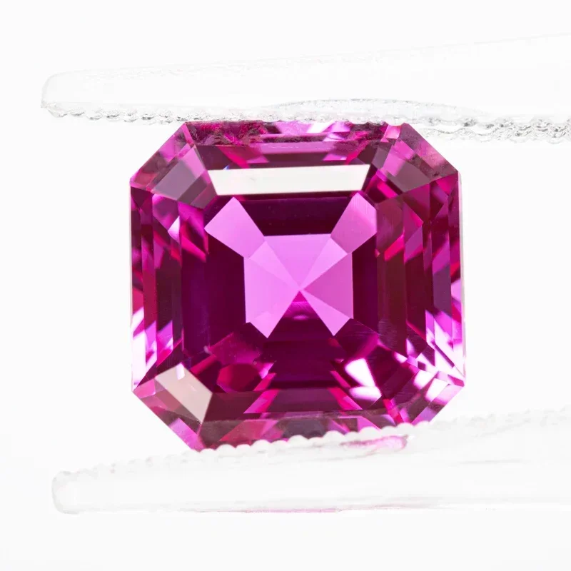 ใหม่ Lab Grown Sapphire Square Asscher ตัดสีชมพูร้อน VVS1 DIY สําหรับเครื่องประดับทําวัสดุเลือก AGL ใบรับรอง