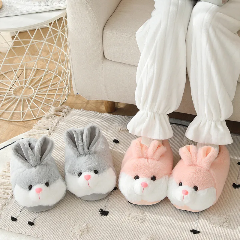 Cute Rabbit Shoes Women Winter Slippers Warm Plush Soft Sole Girls Indoor Home Floor Slipper Pink Color Ladies Cartoon Footwear