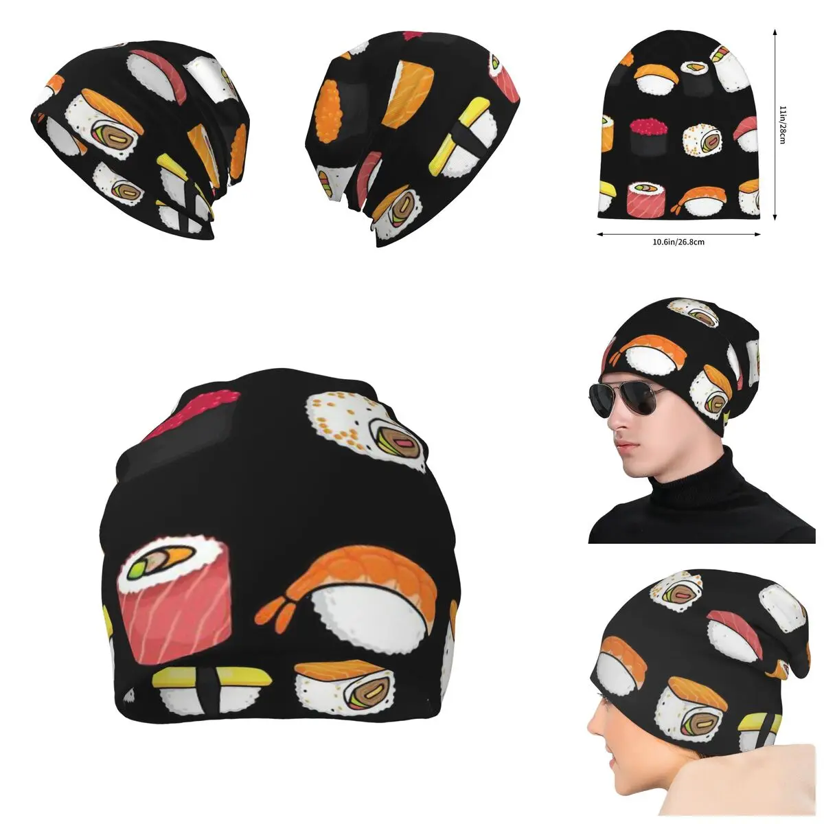 

Onigiri Sushi Food Pattern Knitted Hat For Men And Women, Gift Unisex winter Warm Brimless printing Urinal Hat