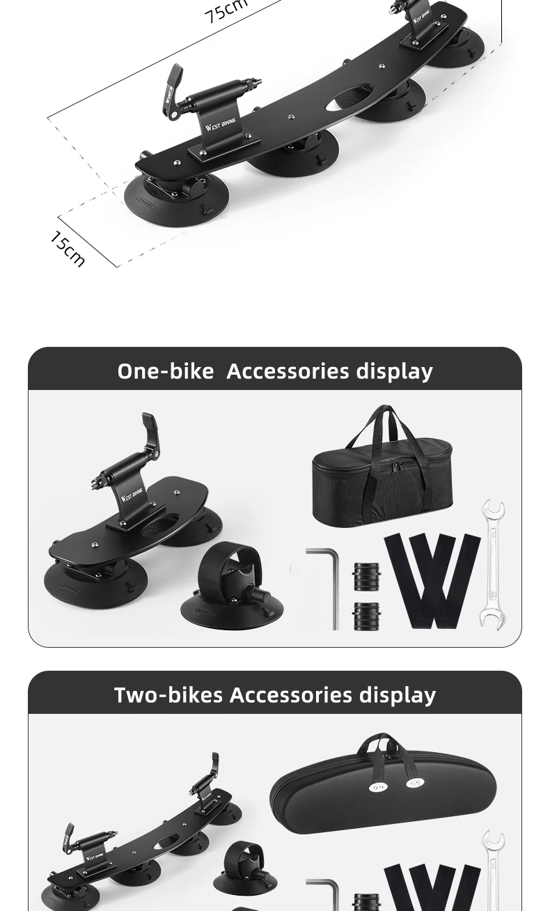 WEST BIKING Auto-Dachgepäckträger mit Saugnapf, Vakuum-Adsorptions-Fahrradhalter für SUV, Limousine, Kofferraummontage, Fahrradzubehör – Detail 3