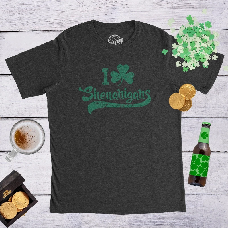 I Clover Shenanigans Saint Patricks Day T Shirt Lucky Green Shamrock Mens Funny