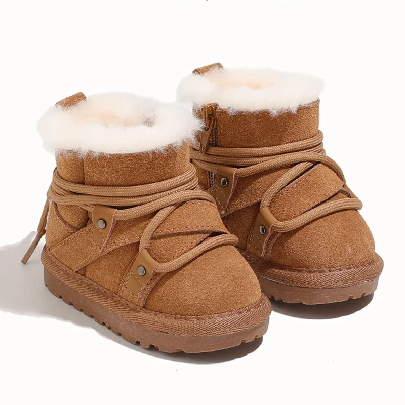 2024 Winter New Baby Children\'s Snow Boots Velvet Warm Boys and Girls Short Boots Thick Fur Baby Kid\'s Casual Cotton Shoes