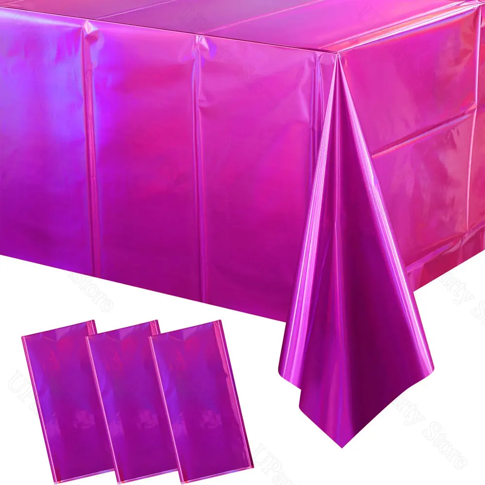 Iridescent Tableclothes Shiny Gold Hot Pink Laser Silver Disposable Holographic Table Cover for Christmas Birthday Party Decor