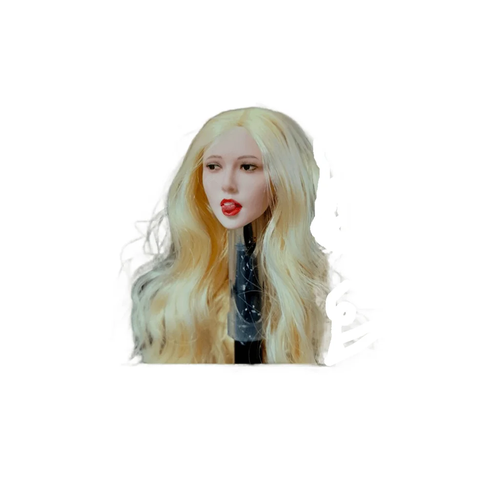 1/6 skala Kopf Carving Weibliche Soldat Zunge-Kleben Gesichts PVC Goldene Pflanze Haar Lockige 12 Zoll Action Figur Körper puppe