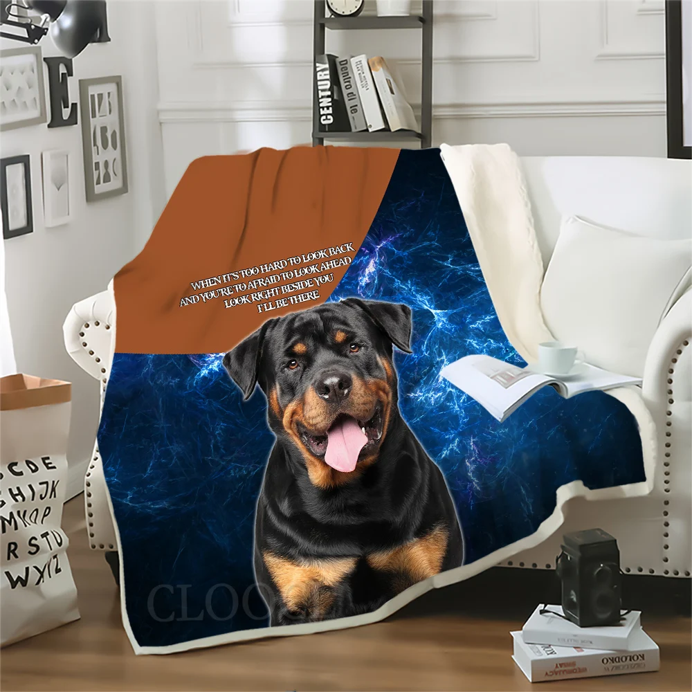 HX Fashion Animals Blanket I Will Be There Rottweiler 3D Printed Throw Blankets for Bed Nap Keep Warm Double Layer Quilts