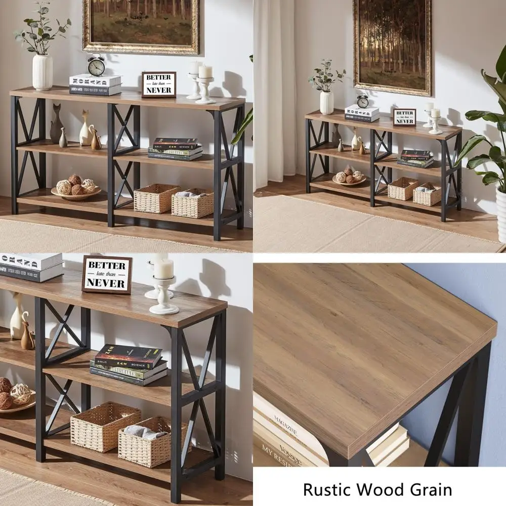طاولة وحدة تحكم من الخشب والمعدن على الطراز الصناعي، طاولة أريكة ريفية لغرفة المعيشة، طاولة مميزة لمدخل المدخل، بهو بارنوود #1