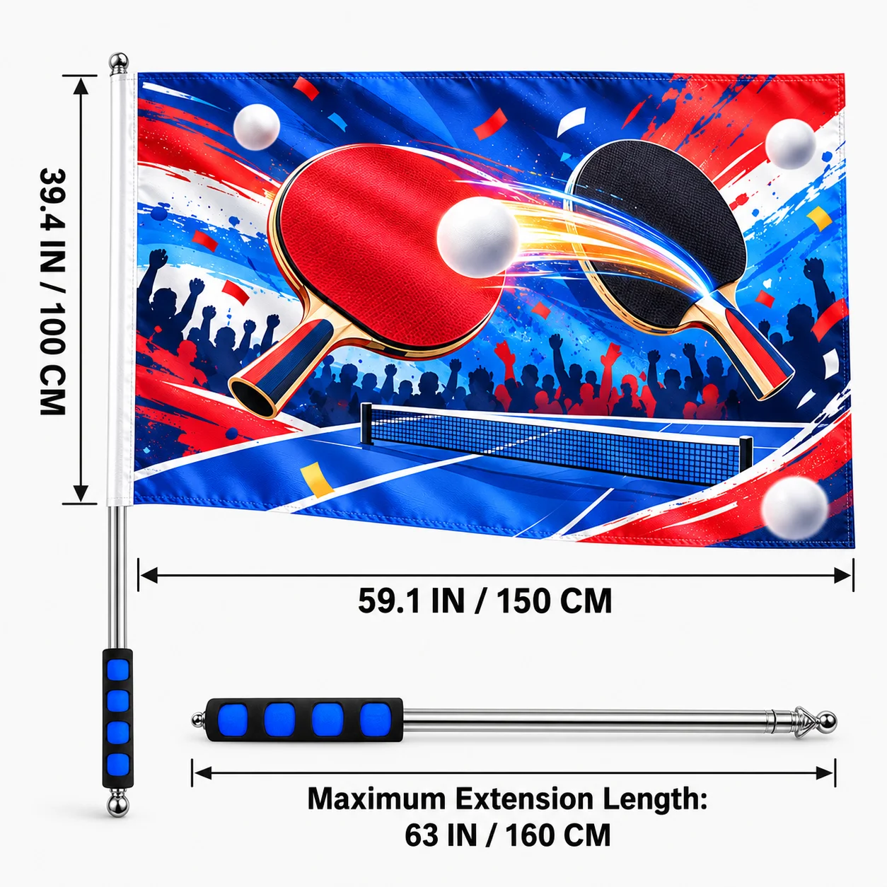 Personalized Soccer Supporter Flag and Telescopic Flag Pole Set, 100x150cm Spring Twill Banner for Football Matches, Fan Events