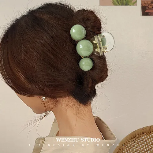 Imagen 2 del producto Ruoshui, pinzas para el cabello con perlas verdes grandes y pequeñas a la moda para mujer, pinzas para el cabello elegantes para niñas, accesorios para el cabello para lavarse la cara, horquillas