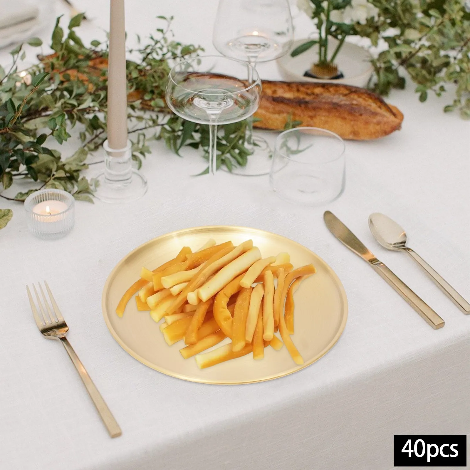 

40 шт. золотистых круглых подносов для десертов из нержавеющей стали 201, устойчивых к ржавчине, для банкетов и кейтеринга