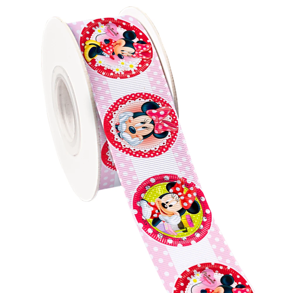 Disney Cartoon Mickey Mouse Printing Grosgrain Ribbon 5Yards for DIY Hair Bows Merry Party Dec Meterials